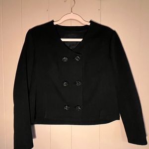Vintage black wool cropped jacket with leather rosette buttons
